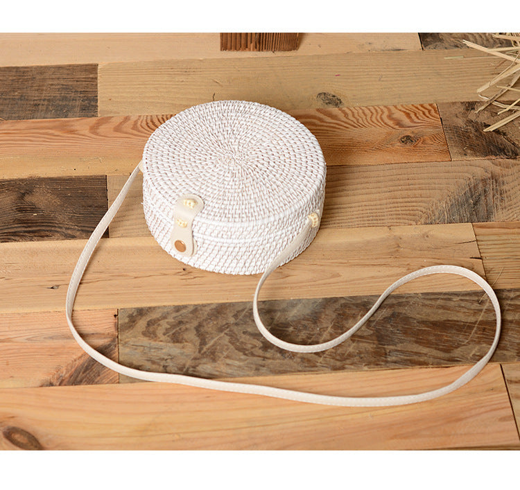 Sac en rotin tressé fait main, sac à bandoulière en PU tissé en paille teinte