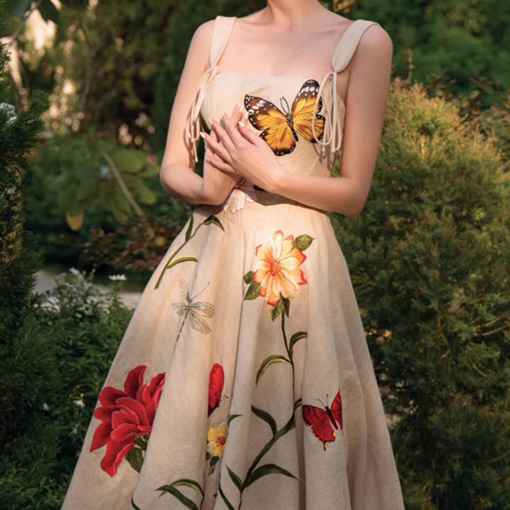 Robe à bretelles vintage à fleurs élégante