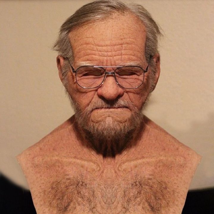 Máscara blanca vieja, calva, vieja, de látex, accesorio divertido para cosplay de Halloween