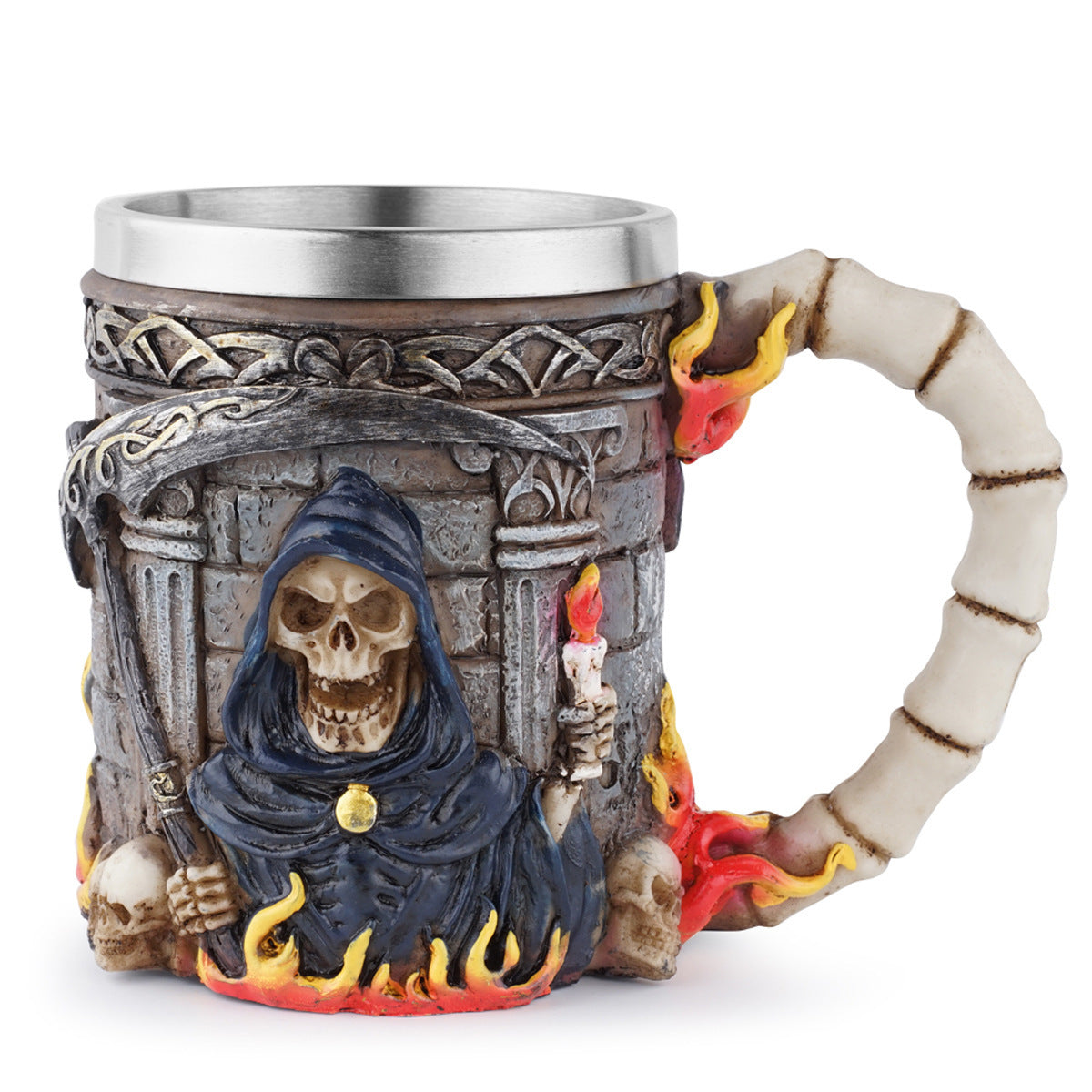 Taza de Halloween con impresión de copa de vino de metal y calavera