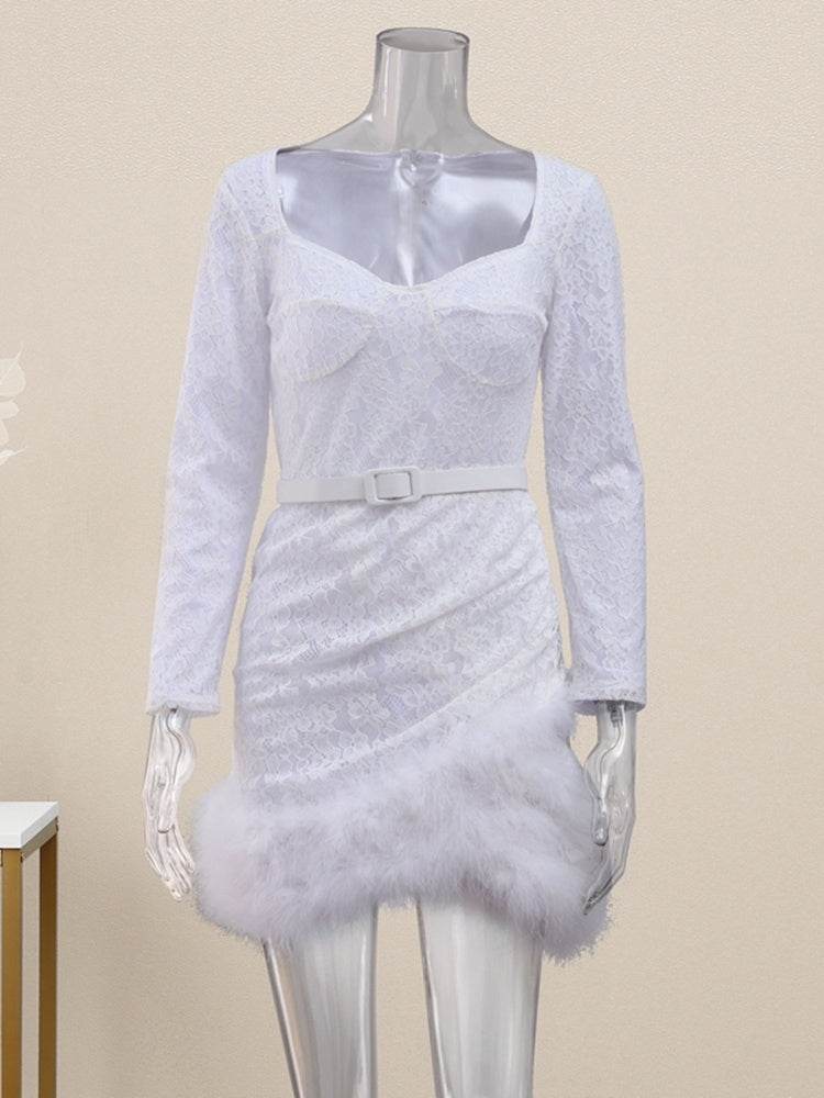 Lace Fur Patchwork Dress