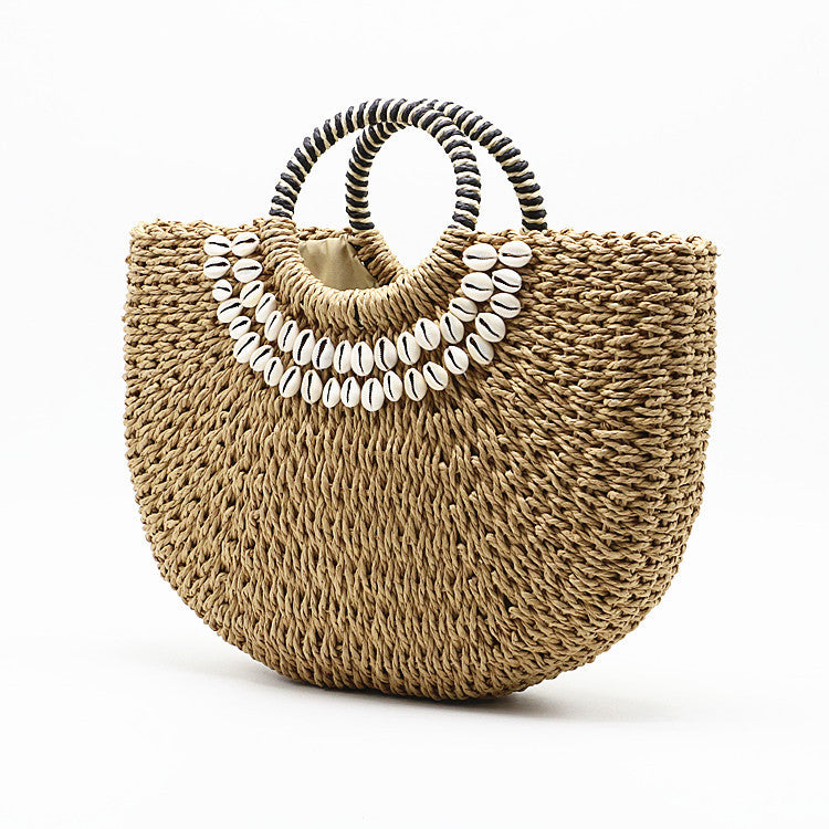 Bolso tejido de paja New Shell Moon Bag