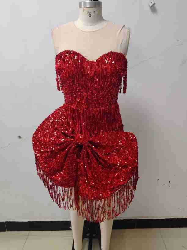 Big Tassel Bow Decoration Tube Top Sleeveless Skirt Red