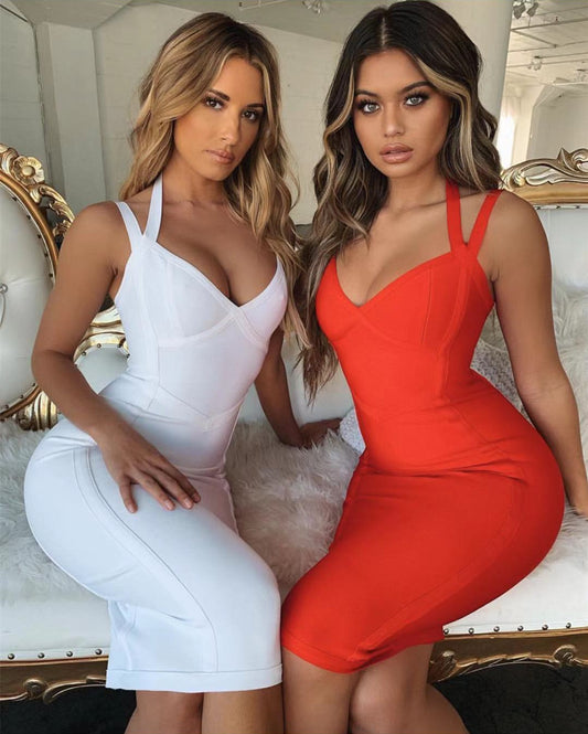 Neck Strap Back Elastic Stretch Bandage Dress