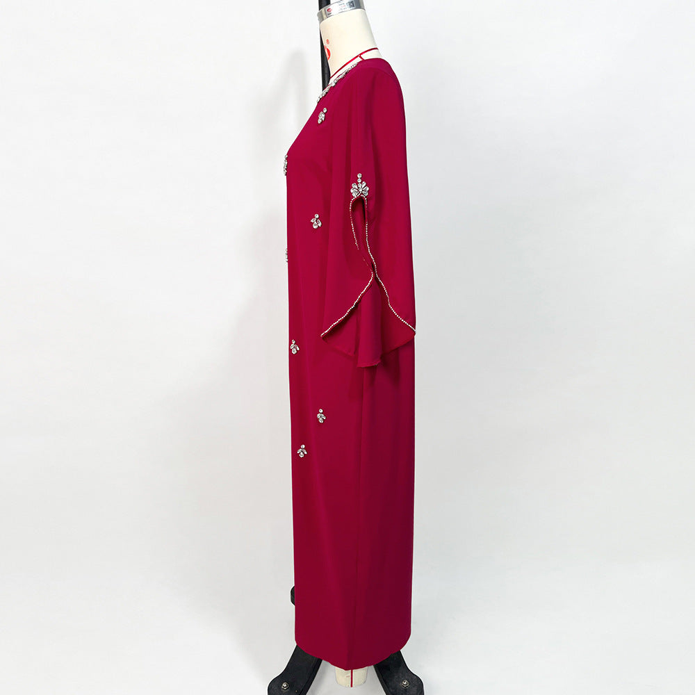 Rose Red Collar Long-sleeved Dress