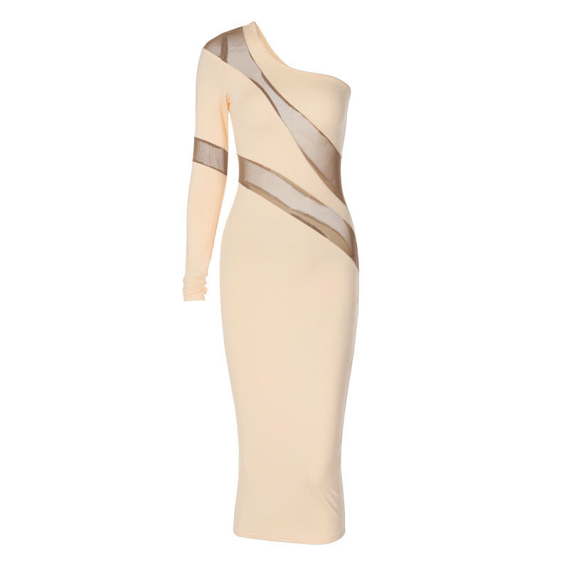 Sexy High-waisted MIDI Skirt Stitching Mesh Yarn Perspective Dress