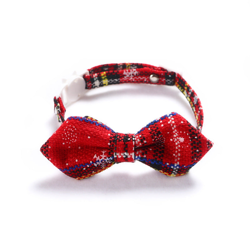 Nœud papillon réglable pour animal de compagnie, motif flocon de neige, motif écossais rouge de Noël