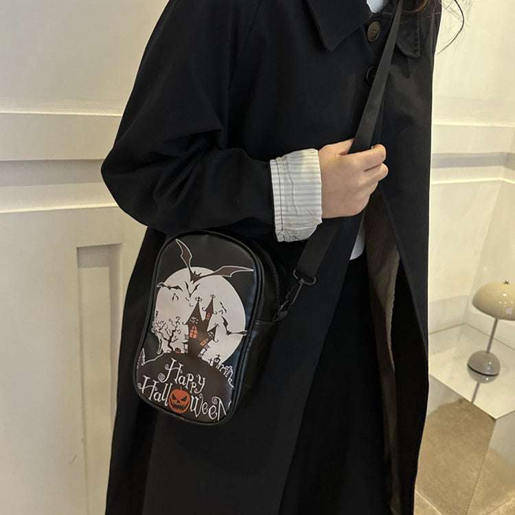 Sac à bandoulière pour téléphone portable avec motif graffiti d'Halloween pour filles, motif citrouille, fantôme, chauve-souris, amusant, pour femmes, mini sacs à bandoulière créatifs