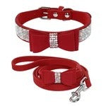 Collar y correa de cuero para perros y gatos con brillantes diamantes de imitación