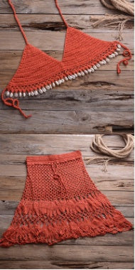 Robe de plage fendue tricotée à la main