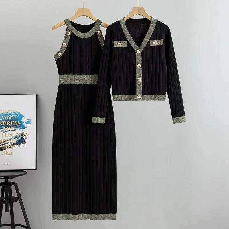 Pull deux pièces taille haute style français pour femme