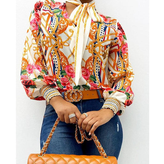 Haut imprimé à manches longues et à lacets