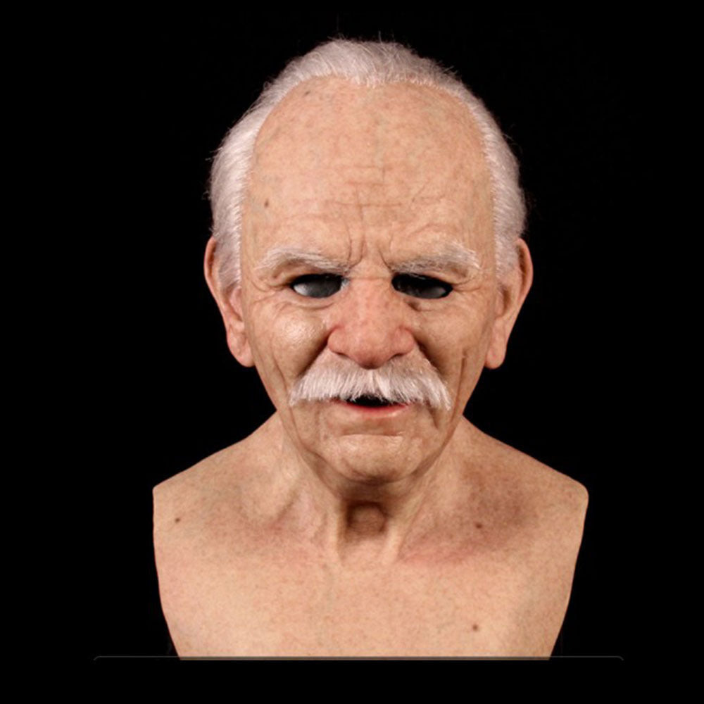 Máscara blanca vieja, calva, vieja, de látex, accesorio divertido para cosplay de Halloween