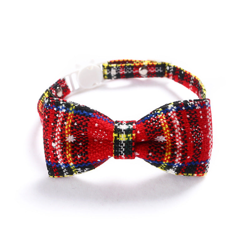 Nœud papillon réglable pour animal de compagnie, motif flocon de neige, motif écossais rouge de Noël