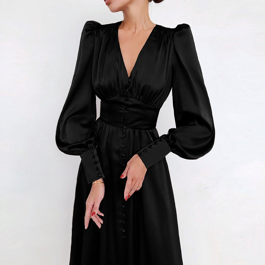 Robe moulante à manches lanternes et taille fine