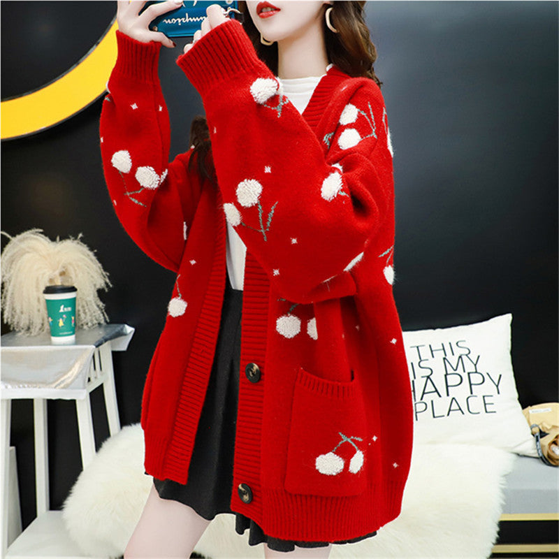 Cherry Sweater Knit Cardigan