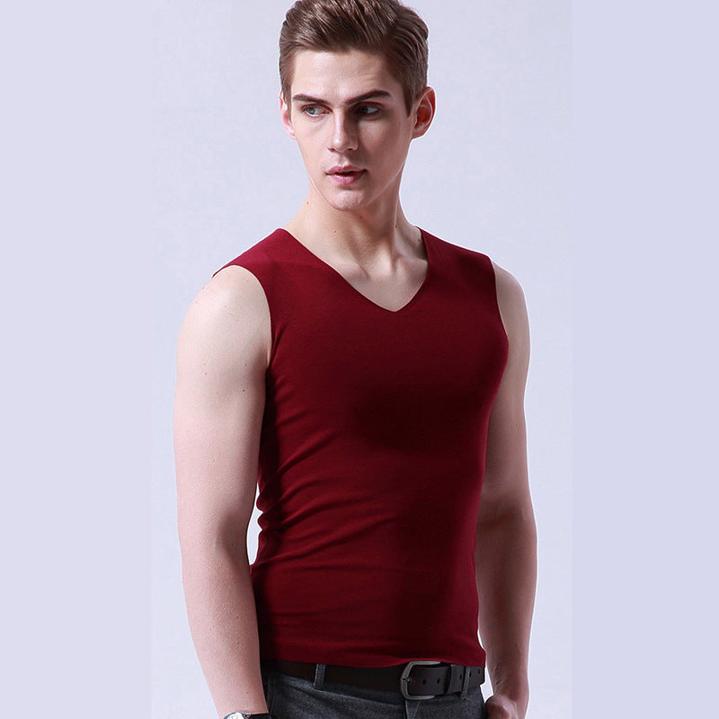 Camiseta deportiva sin costuras con cuello en V y sin mangas para hombre