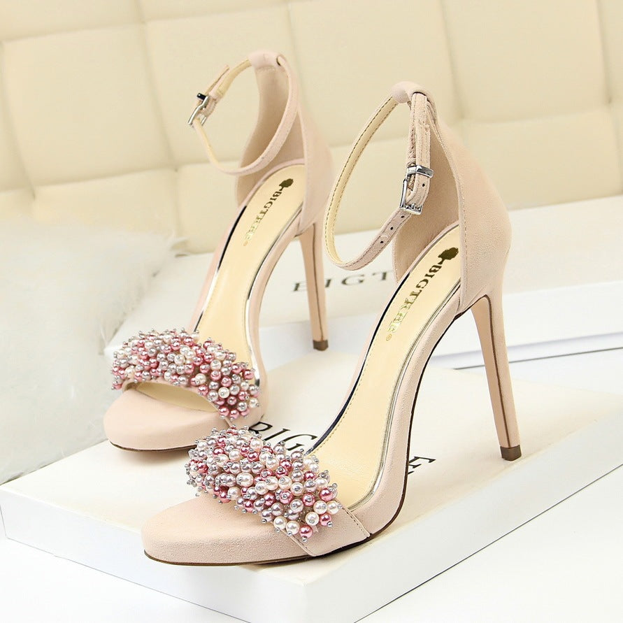 Sandalias con correa de diamantes de imitación y plataforma de tacón alto