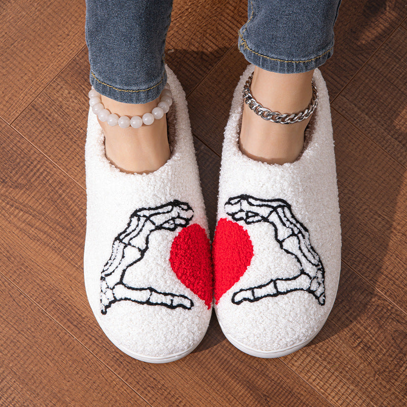 Chaussons amusants pour Halloween, motif tête de mort, antidérapants, doux, en coton, pour chambre à coucher, chaussures d'hiver chaudes pour femmes et hommes