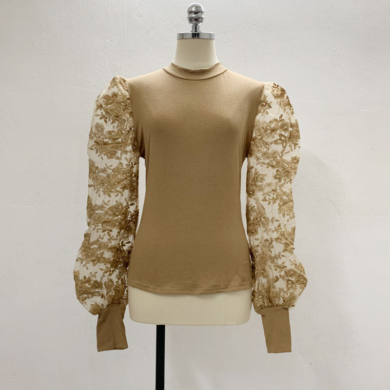 Flower embroidery long sleeve shirt