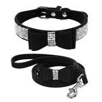 Collar y correa de cuero para perros y gatos con brillantes diamantes de imitación