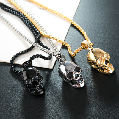 Collier tête de mort Halloween, style punk, accessoire tendance pour homme, en acier titane