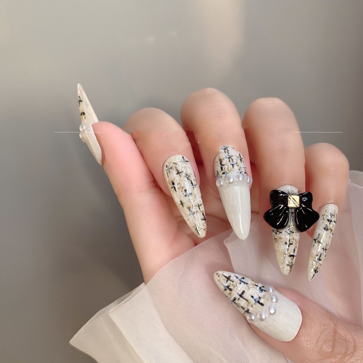 Patch pour ongles en tweed léger et luxueux, effet premium