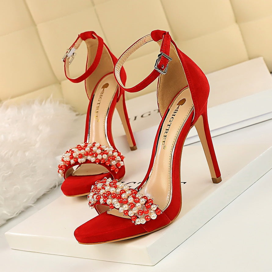 Sandalias con correa de diamantes de imitación y plataforma de tacón alto