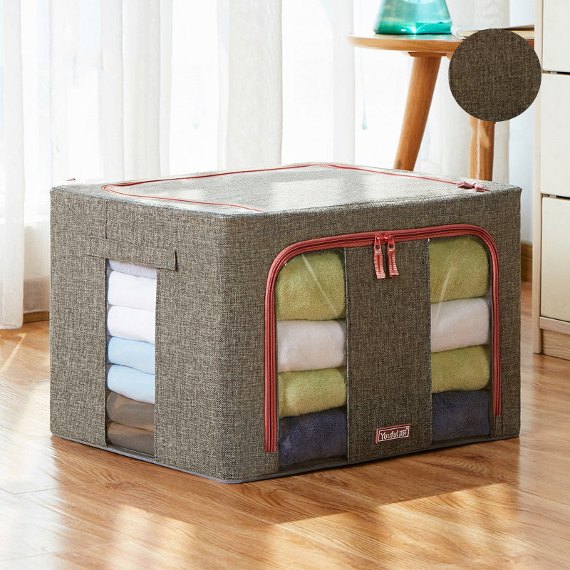 Boîte de rangement pour sac de couette en lin et coton brut