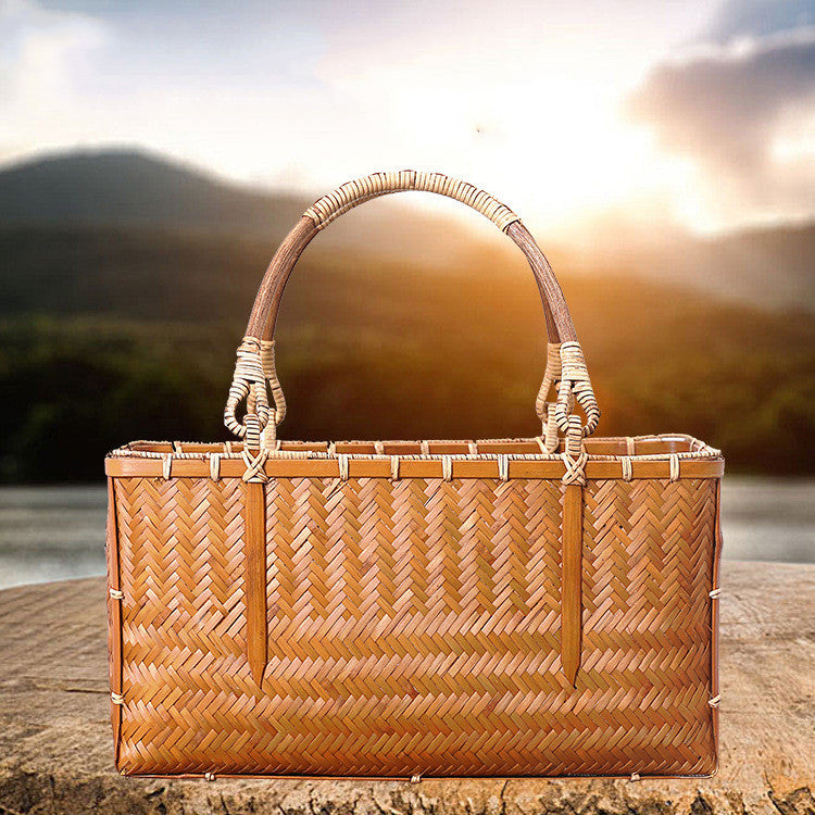 Panier et sac de courses en bambou portables