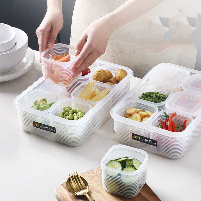 Caja de almacenamiento de frutas y verduras para refrigerador, caja de almacenamiento con drenaje para cocina con tapa