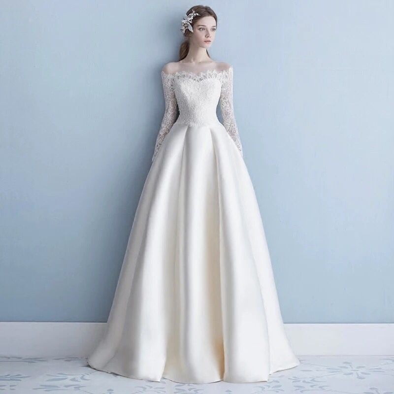 Princess Skirt Simple Long-sleeved Trailing Wedding Dress