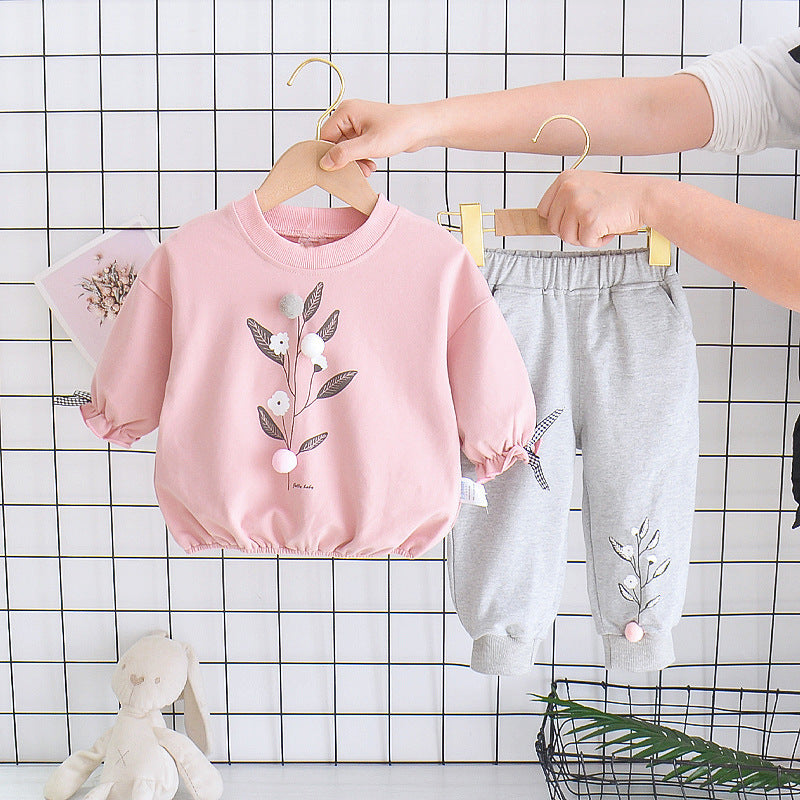 Traje de dos piezas de manga larga para niña de otoño para niños de 1, 2, 3 y 4 años