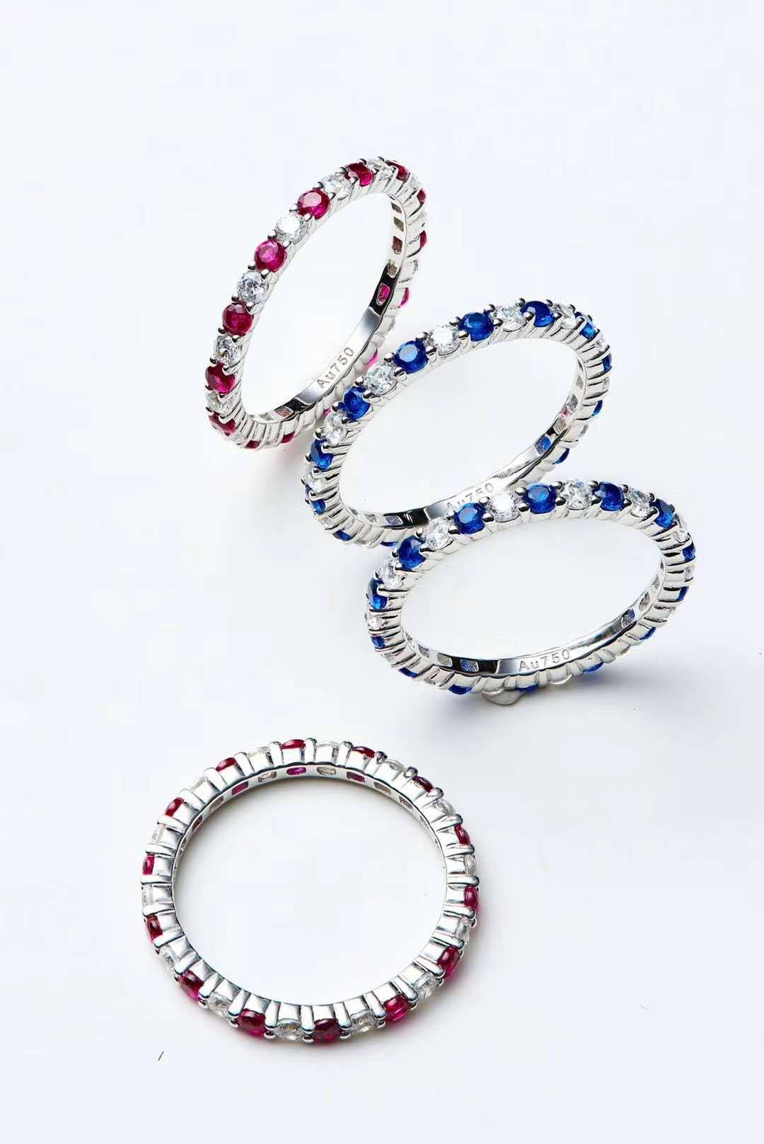 Bague empilable en platine plaqué argent 925 avec diamant naturel 5A et saphir rouge