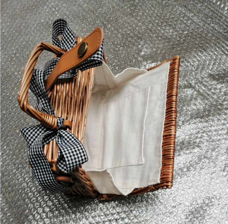 Bolso cuadrado pequeño tejido a mano Bolso de ratán portátil