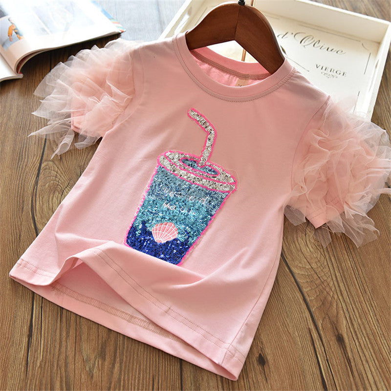 Moda linda caricatura para niños manga corta