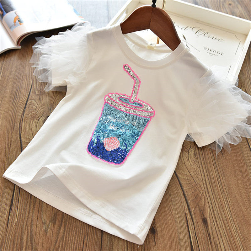 Moda linda caricatura para niños manga corta