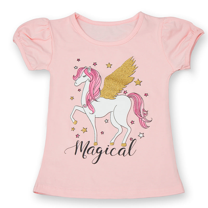 Moda linda caricatura para niños manga corta