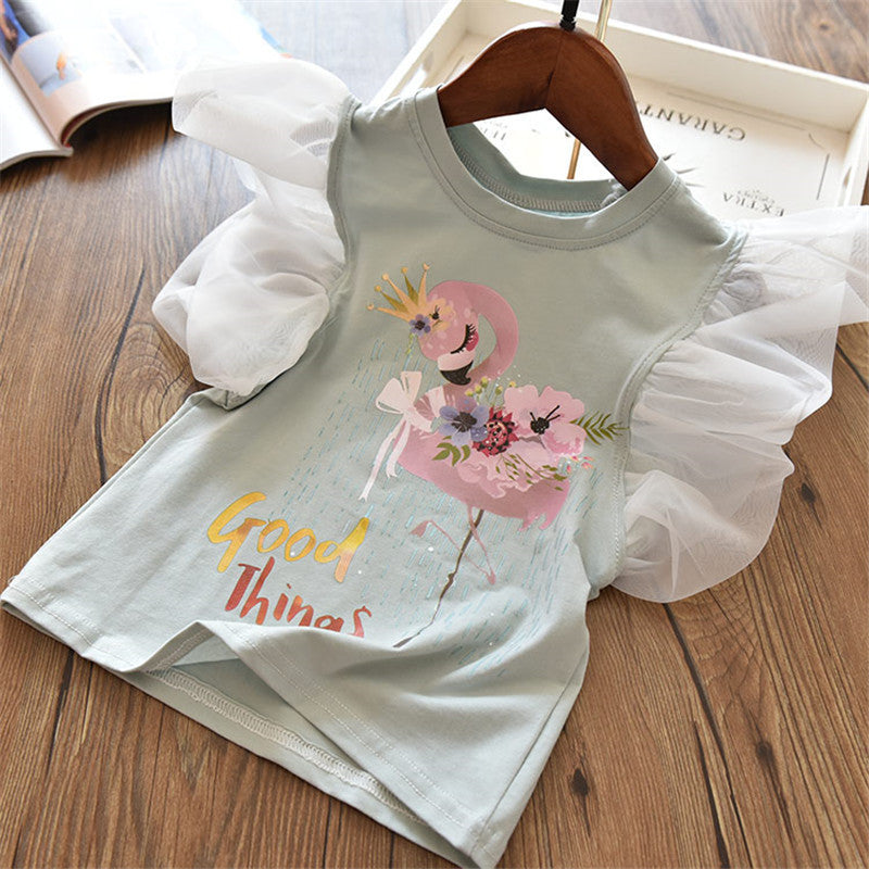 Moda linda caricatura para niños manga corta