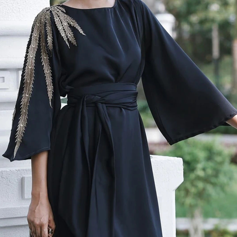 Vestido tipo cárdigan con mangas bordadas exquisitas de Loriya para mujer