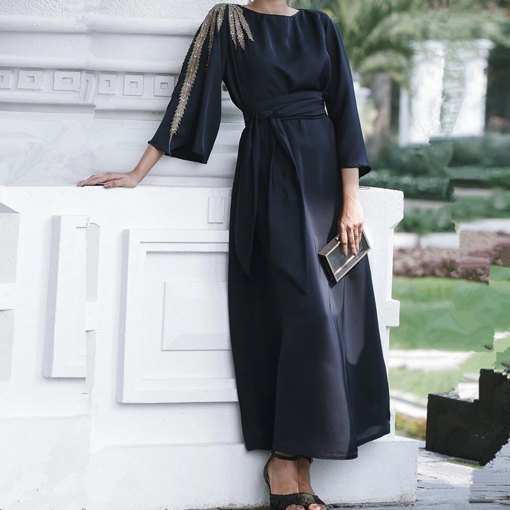 Vestido tipo cárdigan con mangas bordadas exquisitas de Loriya para mujer