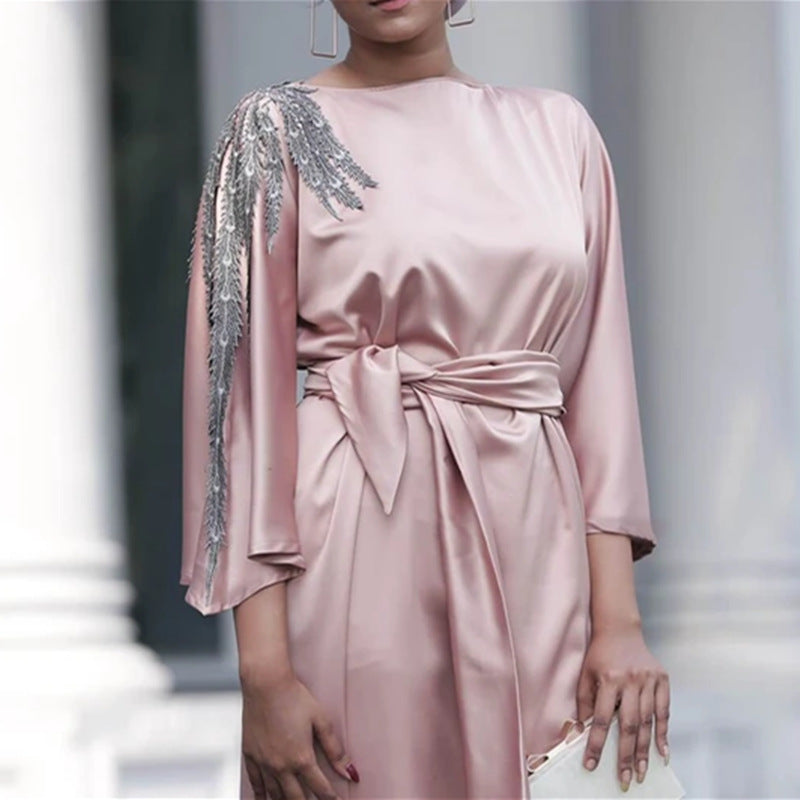 Vestido tipo cárdigan con mangas bordadas exquisitas de Loriya para mujer