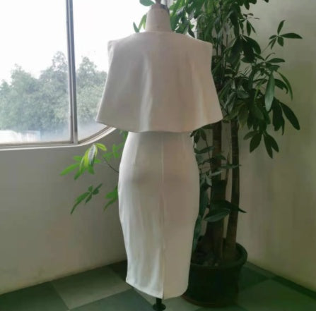 Vestido profesional ajustado de manga corta estilo capa