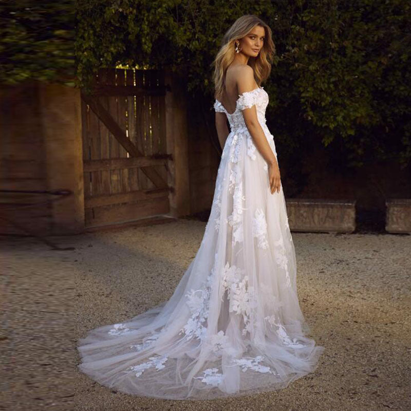 Vestidos de novia de encaje con hombros descubiertos y apliques, vestido de novia de corte A, vestido de Boda de Princesa, vestido de novia