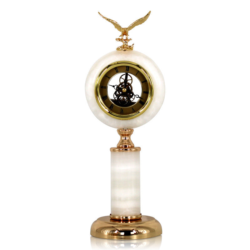 Reloj de lujo europeo ligero y soporte para reloj, reloj de escritorio de oficina creativo retro americano, decoración del dormitorio del hogar
