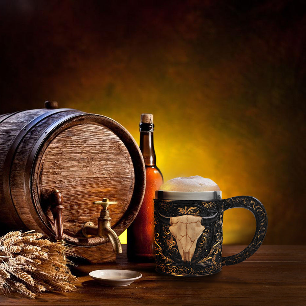 Jarra de cerveza de resina 3D de acero inoxidable con forma de cabeza de cuerno de oveja, juego de cáliz, taza de café, copa de vino, 350 ml, el mejor regalo