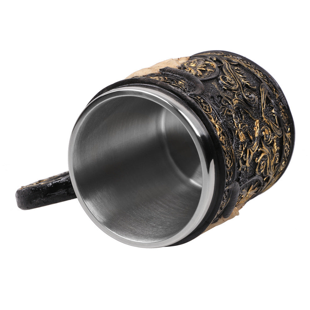 Jarra de cerveza de resina 3D de acero inoxidable con forma de cabeza de cuerno de oveja, juego de cáliz, taza de café, copa de vino, 350 ml, el mejor regalo