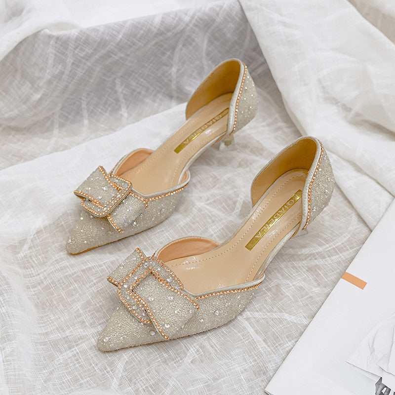 Sandalias Punta De Aguja Tacones Altos Conjunto De Diamantes De Imitación Zapatos Individuales Para Pies