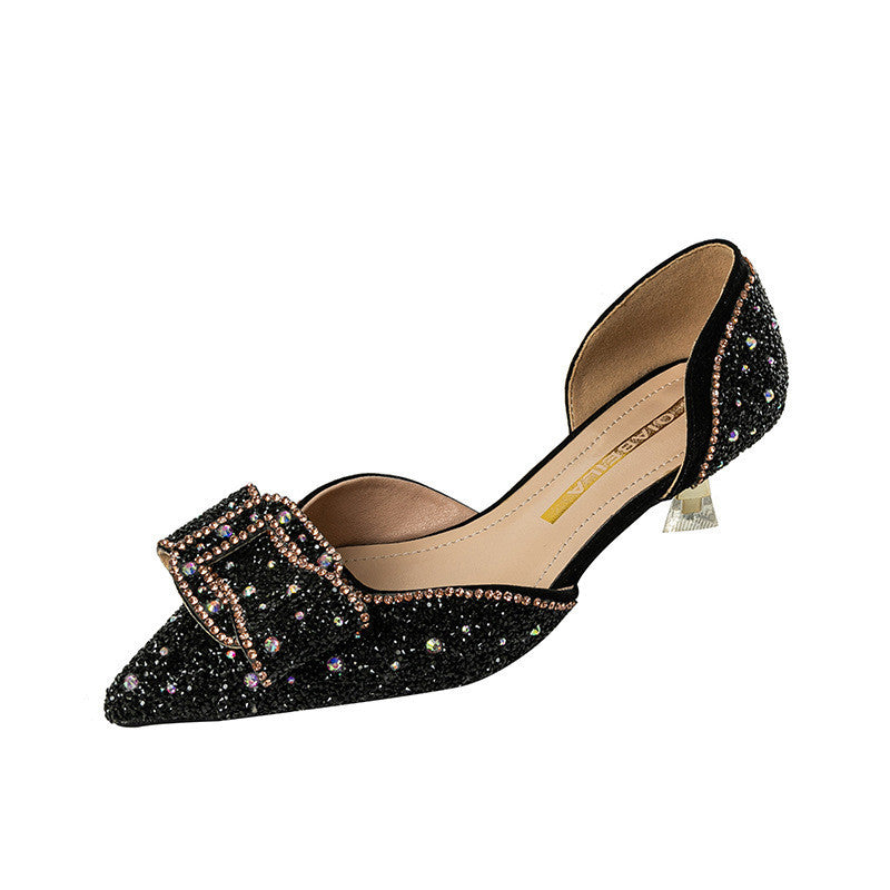 Sandalias Punta De Aguja Tacones Altos Conjunto De Diamantes De Imitación Zapatos Individuales Para Pies