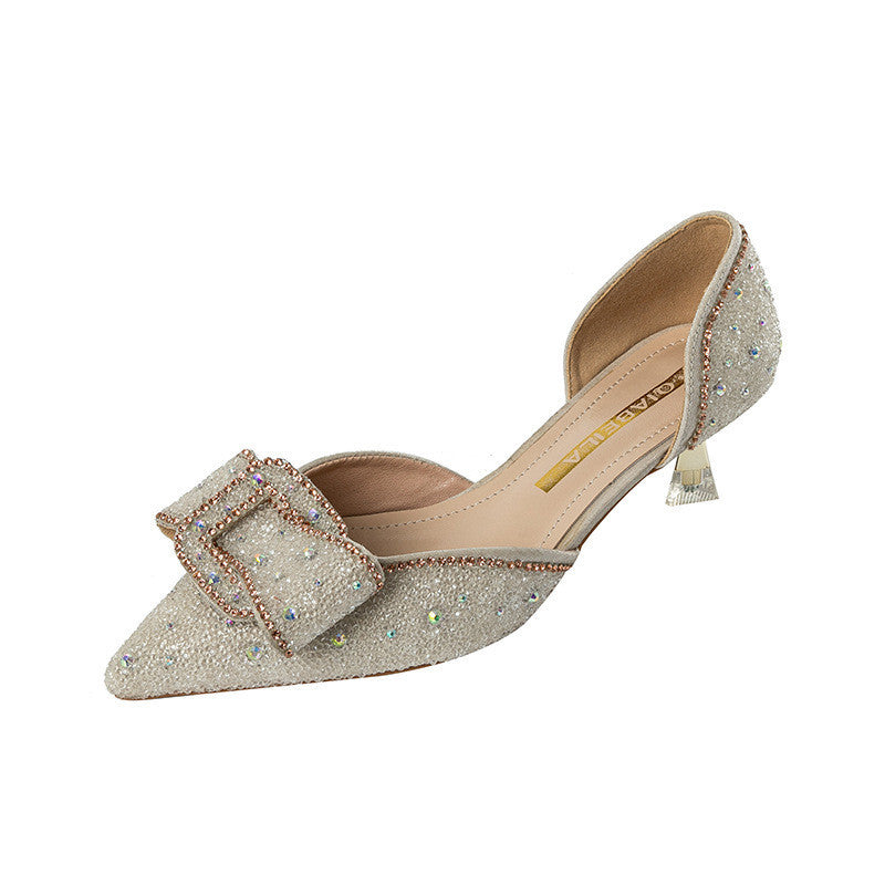 Sandalias Punta De Aguja Tacones Altos Conjunto De Diamantes De Imitación Zapatos Individuales Para Pies
